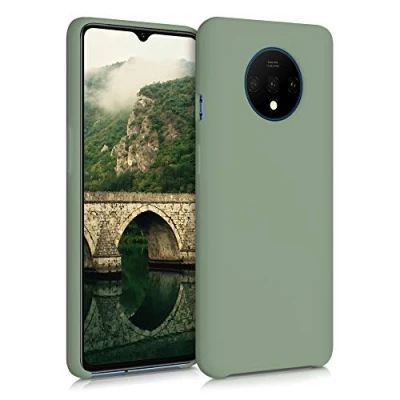 Abbildung von kwmobile Hülle kompatibel mit OnePlus 7T Silikon Handy Case Handyhülle weiche Oberfläche kabelloses Laden Graugrün