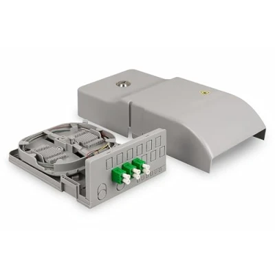 Abbildung von ASSMANN DIGITUS FTTH Hausübergabepunkt für 12 SC Simplex, LC Duplex oder E 2000 Kupplungen vorkonfektioniert inkl. 3 x LC/APC OS2 IP54 Schutzklasse Wandmontage Grau