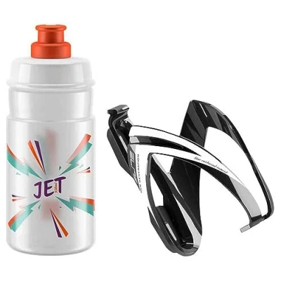 Abbildung von Elite Trinkflasche JET + Halter CEO Kit 350ml. weiß/orange. schwarz/weiß glanz