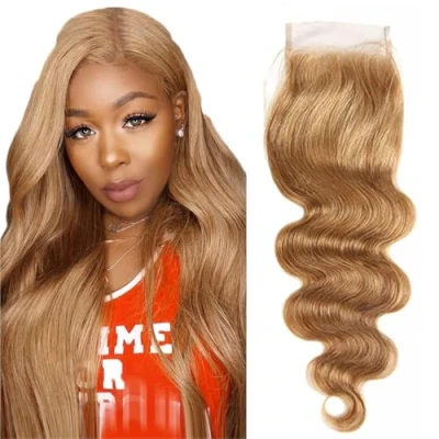 Abbildung von Tuheerst Lace Closure Blonde 4X4 Bresilienne Body Wave Hair #27 with Baby 100% Unprocessed Brazilian Virgin Remy Top Swiss 22 Inch
