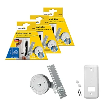 Abbildung von 3er Set Schellenberg 50100 Einlasswickler MAXI + 53103 Abdeckplatte Standard, Lochabstand 10,5 cm, für Rollladengurte mit 23 mm Breite