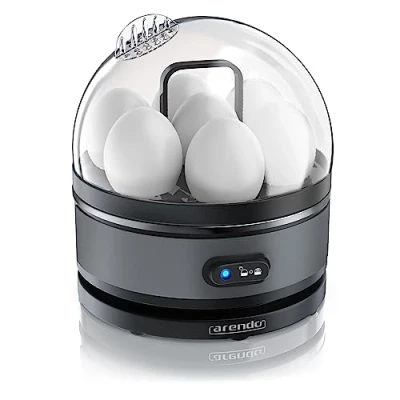 Abbildung von Arendo Sevencook Eierkocher 400 W Edelstahl Design 1 7 Eier Egg Cooker EIN/AUS Schalter 3 Härtegrade wählbar Warmhaltefunktion Signalton BPA frei cool grey