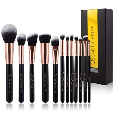 Abbildung von Oscar Charles Make up Pinsel Set, 12 teiliges professionelles sechs Gesichts und Augen Set (Roségold)