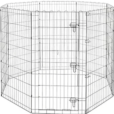 Abbildung von Amazon Basics Achteckig, Laufgehege für Hunde und andere Haustiere, faltbar, Metall, mit Tür,122 cm, Schwarz