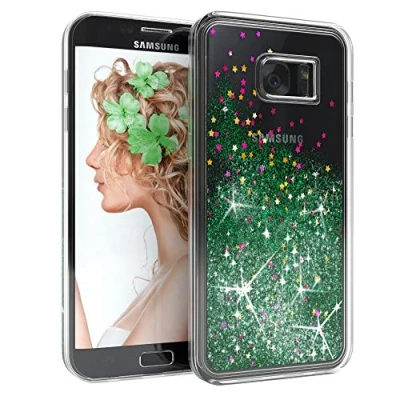 Abbildung von EAZY CASE Hülle kompatibel mit Samsung Galaxy S7 Edge Schutzhülle Flüssig Glitzer, Handyhülle, Schutzhülle, Back Cover Glitter Flüssigkeit, aus TPU/Silikon, Transparent/Durchsichtig, Grün