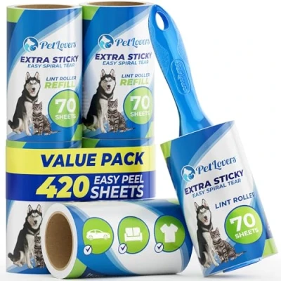 Abbildung von PetLovers Fusselrolle Tierhaare Extra klebrig 420 Blatt Fusselrasierer Tierhaarentferner für Kleidung