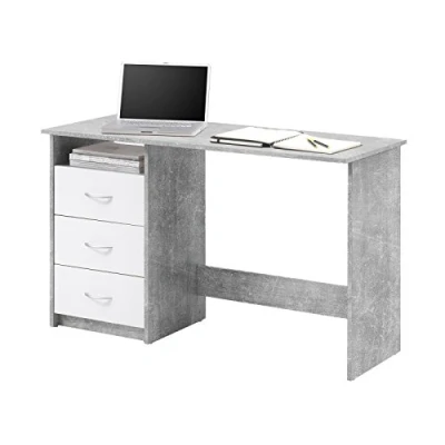 Abbildung von PREISBRECHER Schreibtisch &gt;Mack&lt; 123x76x50cm (BxHxT) (B/H/T 123 x 76 50 cm), aus Spanplatte in Beton mit 3 Schubkästen und 1 offenes Fach.