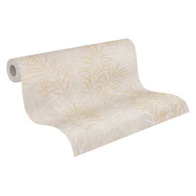 Abbildung von A.S. Création Vliestapete &quot;Terra Tapete Floral Blätter&quot;, matt gemustert neutral, Landhaus Natur Metallic Tapeten Wohnzimmer Schlafzimmer Küche