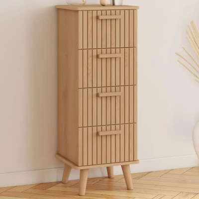 Abbildung von Beistellmöbel mit 4 Schubladen JULIETTE 30 cm, Lattenrost, Holzleisten, eichenfarbig IDMarket