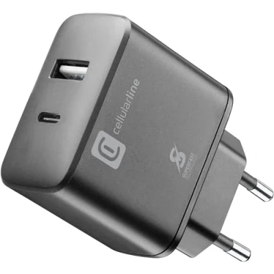 Abbildung von Cellularline Netzwerk Ladegerät USB und C mit 2 Anschlüssen 25 W Super Fast Charging Technologie