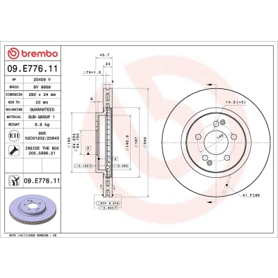 Abbildung von BREMBO 09.E776.11 Bremsscheibe 290 24 5 innenbelüftet beschichtet