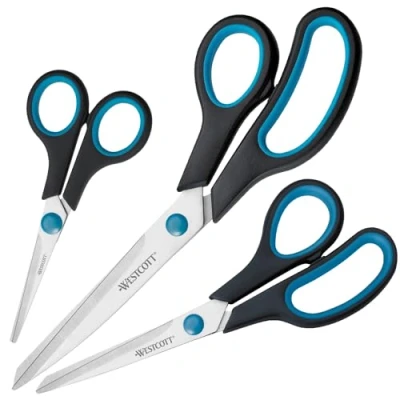 Abbildung von Westcott Easy Grip Scheren 3 Stück, 3er Set Universalscheren mit Komfort Griff, extrascharfe &amp; langlebige Edelstahlklinge, Schere für Basteln, Haushalt, Schule Büro, N 90027 00