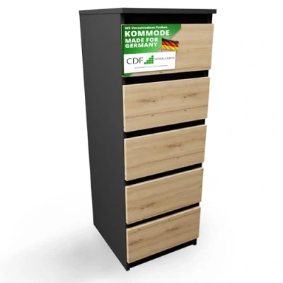 Abbildung von CDF Moderne Kommode Malwa W5 Farbe: Anthrazit Eiche Artisan Schrank für Dokumente, Kleinigkeiten Ideal Wohnzimmer, Schlafzimmer, Kinderzimmer, Jugendzimmer und Büro