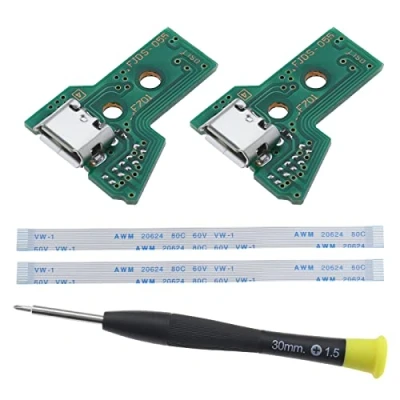 Abbildung von EMSea 2 x Schnittstellenplatine JDS 055 und 12 poliges Flachbandkabel, kompatibel mit PS4 Pro/Slim Wireless Controller Ersatz Ladeanschluss Montage