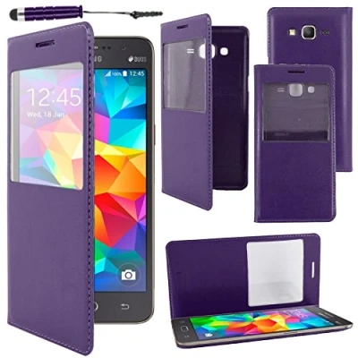 Abbildung von ebestStar kompatibel mit Samsung Galaxy Grand Prime Hülle SM G530F, Value Edition G531F Etui Sichtfenster Handyhülle, Kunstleder Wallet Case + Mini Stift, Lila