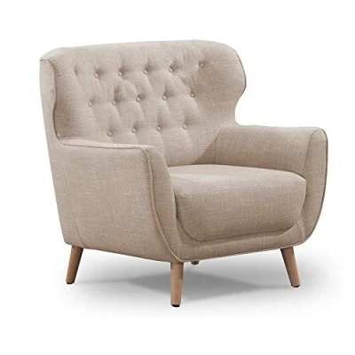 Abbildung von CAVADORE Sessel Abby / Klassischer Polstersessel mit Knopfheftung 87 x 89 88 Strukturstoff, beige