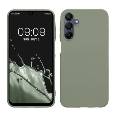 Abbildung von kwmobile Hülle kompatibel mit Samsung Galaxy A15 5G weiches TPU Silikon Case Cover geeignet für kabelloses Laden Graugrün