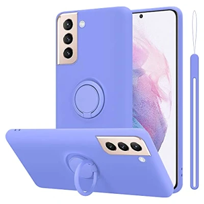Abbildung von Cadorabo Hülle kompatibel mit Samsung Galaxy S21 Plus Schutzhülle TPU Silikon Case Liquid Design Ring Slim Kratzfest Liquidsilikon Microfaser für in Lila