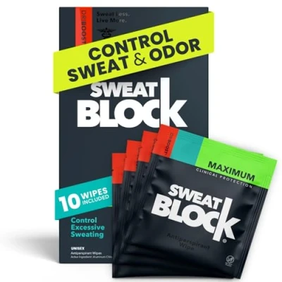 Abbildung von SweatBlock Antiperspirant Wipes Maximum Clinical Strength Treat Hyperhidrosis &amp; Excessive Sweating for Men, Women, and Teens up to 7 Days Protection Per Wipe Dermatologist Tested, Unscented, 10 ct.