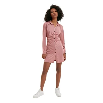 Abbildung von Trendyol Damen Woman Loungewear Mini Standard Polo Neck Woven Dress, Rosa, XL EU