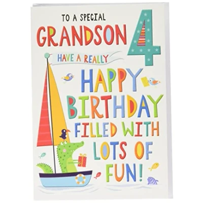 Abbildung von Geburtstagskarte zum 4. Geburtstag für Enkelsohn 22,9 x 15,2 cm Regal Publishing