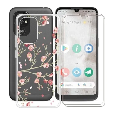 Abbildung von HGJTF Hülle für Doro 8100 Plus 4G (6.1&quot;) + 2 Stück Gehärtetes Glas, Handyhülle Transparent Silikon TPU Bumper Cover Schutzhülle Glas Film WM84