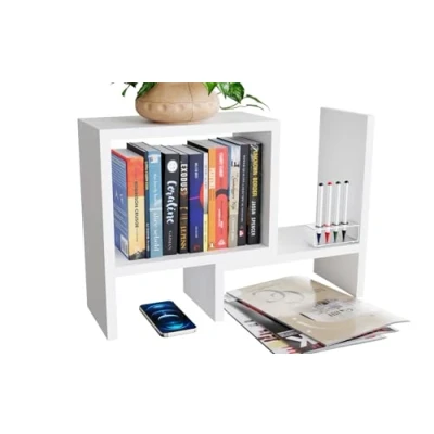 Abbildung von ComfortCove Verstellbares Bücherregal, Schreibtisch Organizer, Freistehender Küchen Büro Aufbewahrungsregal, Weiß