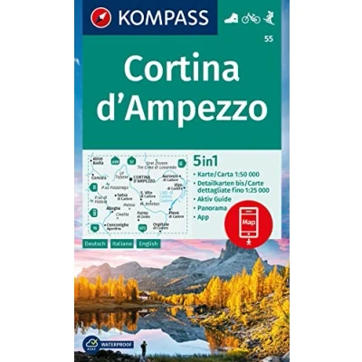 Abbildung von KOMPASS Wanderkarte 55 Cortina d&#039;Ampezzo 1:50.000: 5in1 Wanderkarte, mit Panorama, Aktiv Guide und Detailkarten inklusive Karte zur offline Verwendung in der App. Fahrradfahren. Skitouren.