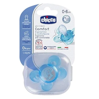 Abbildung von Chicco PhysioForma Comfort Schnuller 16 36 Monate, Babyschnuller mit Silikonsauger, 1 Stück, unterstützt die physiologische Atmung und korrekte Mundentwicklung, blau