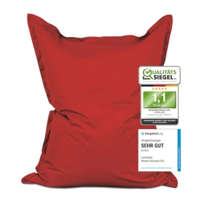 Abbildung von Lumaland Riesen Sitzsack XXL 140x180 cm Wasserfestes Indoor &amp; Outdoor Liegekissen mit über 3 Mio. anpassungsfähigen EPS Perlen Bean Bag waschbarem Bezug [Rot]