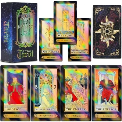 Abbildung von Smoostart 78 Tarotkarten mit Ratgeber, holografisches Deck Zukunftsspiel bunter Box für Anfänger und professionelle Spieler
