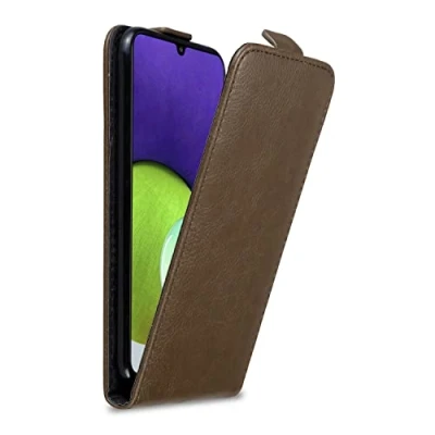 Abbildung von Cadorabo Hülle kompatibel mit Samsung Galaxy A22 4G / M22 M32 Flip Design aus Premium Kunst Leder Klappbare Stoßfeste Magnetische Cover für Tasche in Braun