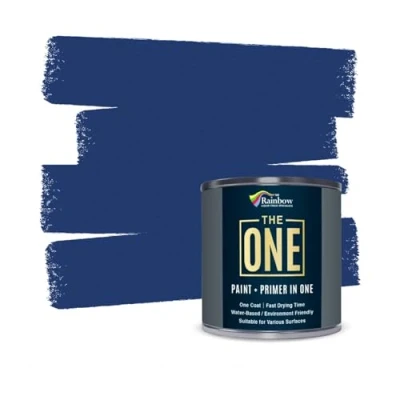 Abbildung von THE ONE Paint &amp; Primer: die langlebigste Holzfarbe, Schrankfarbe, Eingangstür, Wände, Badezimmer, Küche, Fliesenfarbe schnelltrocknende Farbe für Innen / Außenbereiche (Blau Mattfinish, 1 Liter)