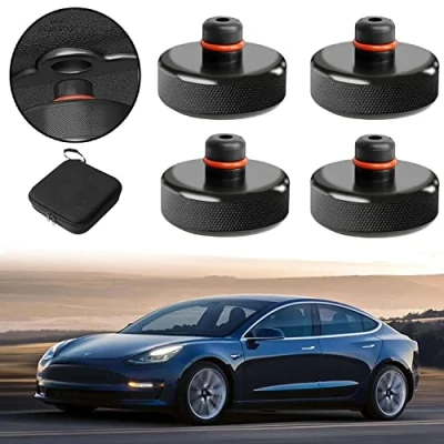 Abbildung von Bowfar 4 Stücke Wagenheber Gummiauflage für Tesla Model 3/Y/X/S Jack Pad Adapter Zubehör mit Aufbewahrungsbox, Schützt Batterie und Chassis