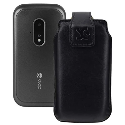 Abbildung von Suncase Original Tasche kompatibel mit Doro 6040 Hülle Leder Etui Handytasche Ledertasche Schutzhülle Case in schwarz