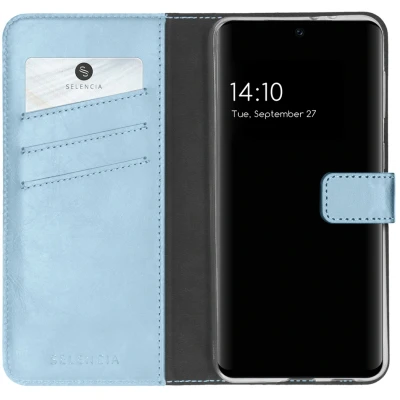 Abbildung von Samsung Galaxy A32 (5G) Hülle Echtleder Selencia Klapphülle Handyhülle Hellblau
