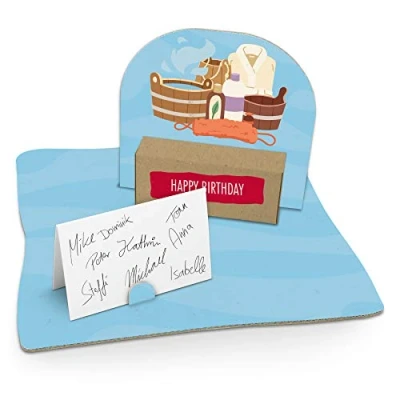 Abbildung von itenga Geldgeschenk I Motiv Saunautensilien/Erholung Geburtstag Mitbringsel Gutschein Geschenkverpackung mit Bodenplatte, Geschenkkarte und Stickerbogen zum Basteln Dekorieren
