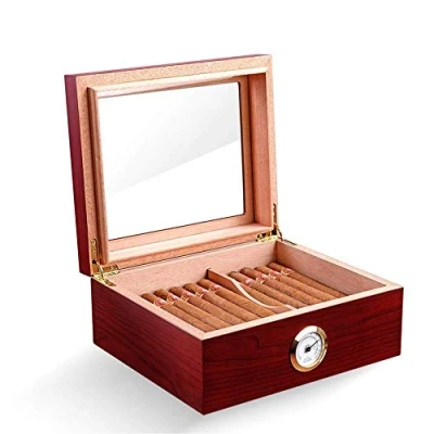 Abbildung von PIPITA Zigarren Humidor Box aus Holz mit Hygrometer und Befeuchtungssystem für ca. 40 I Zubehör