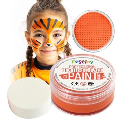 Abbildung von Festicy Profi Theaterschminke Orange, 20g, inkl. Schwamm Halloween Schminke 2024 &amp; Karneval EN 71 3 Reach Zertifiziert Kinderschminke für mind 30 Gesichter I Dämon, Feuerteufel, Kürbis