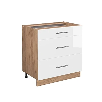 Abbildung von Vicco Unterschrank Fame Line Weiß Hochglanz/Eiche 80cm, ohne Arbeitsplatte