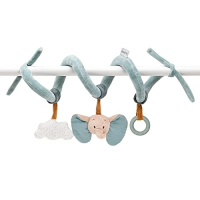 Abbildung von Nattou Spirale aus Baumwolle (Musselin) und Polyester, Elefant Axel, Mit Rassel, Quietsche Silikon Beißring, Ca. 32 cm, Luna Grün / Beige