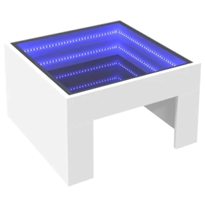 Abbildung von vidaXL Couchtisch, Beistelltisch mit Infinity LED, Sofatisch Kaffeetisch für Wohnzimmer, Teetisch Wohnzimmertisch, Weiß Holzwerkstoff Glas