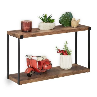 Abbildung von Relaxdays Wandregal, 2 Fächer, HBT: 27 x 48 15,5 cm, Wandablage Flur, Industrial Design, MDF &amp; Metall, braun/schwarz