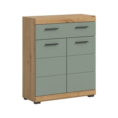 Abbildung von furnling Standschrank Scott, Badkommode, 2 Türen, 1 Schublade, Badschrank, Badmöbel, 74 cm breit, Salbei/Artisan Eiche