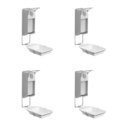 Abbildung von 4x ARNOMED Desinfektionsspender mit Tropfschale, Aluminium Seifenspender für 500ml, zur Wandbefestigung kurzem Armhebel, Eurospender Desinfektionsmittel, Soap Dispenser, Spender