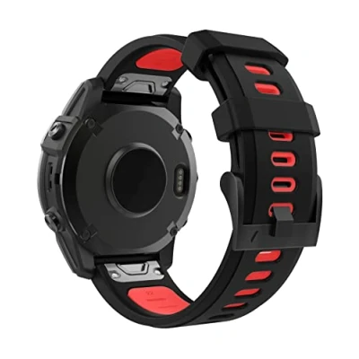 Abbildung von MoKo Armband Kompatibel mit Garmin Fenix 7/7 Pro/6/6 Pro/5/5 Plus/Forerunner 965/955/945/Instinct Solar/Instinct 2, Quick Fit 22mm Weiches Silikon Ersatzarmband Uhrenarmband, Schwarz/Rot
