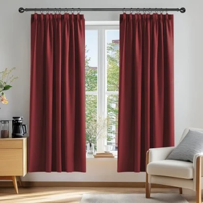 Abbildung von Deconovo Vorhang Gardinen Verdunkelungsvorhang Kräuselband Blickdihct Thermogardine Kälteschutz Vorhang, 183x117 cm(HöhexBreite), Rot, 2er Set