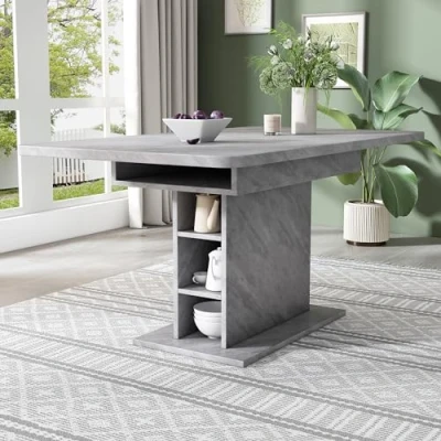 Abbildung von Merax Esstisch Holz 130L x 70B 75H cm, Ausziehbar Esszimmertische mit Stauraum, Rechteckiger Küchentisch für Wohnzimmer und Esszimmer, Grau