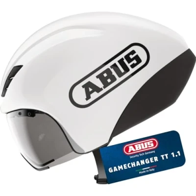 Abbildung von ABUS Zeitfahrhelm Gamechanger TT 1.1 aerodynamischer Fahrradhelm für sportliches Fahren Triathlon, Zeitfahren und Bahnradfahren Damen Herren Größe S, Weiß