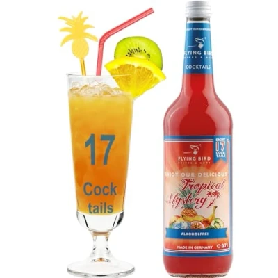 Abbildung von Tropical Mystery Cocktail alkoholfrei Bar Premix für 17 fertige Cocktails Flasche 0,7l mit allen Zutaten Einfach Ananassaft mixen, fertig